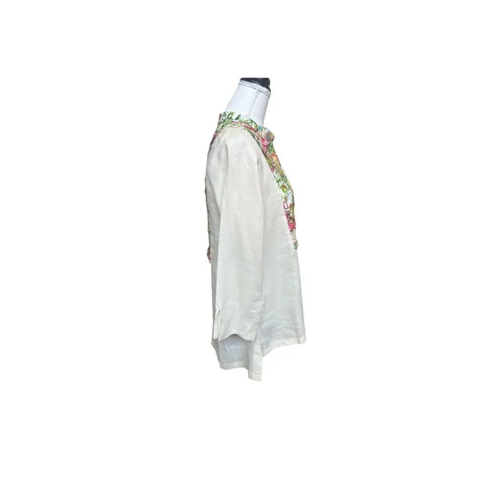 Boho Chic 100% Linen Floral Panel Tunic, Size S, Made in USA